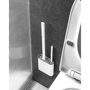 Klozet Fırçası Hazneli Silikon Esnek Duvara Monte Wc Tuvalet Temizlik Fırçası+Tuvalet Süpürgesi