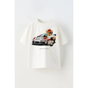 Yarışçı Ayıcık Baskılı Oversize Çocuk T-Shirt Tişört