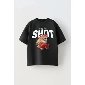 Basketbolcu Ayıcık Baskılı Oversize Çocuk T-Shirt Tişört
