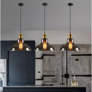 modern,rustik,vintage mutfak,oda,cafe,oteller için füme 1xe27 cam sarkıt avize çap28cm