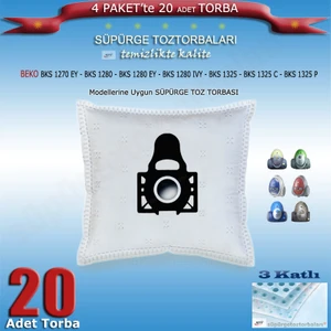 Beko Bks 1270 Ey - Bks 1280 - Bks 1280 Ey - Bks 1280 Ivy - Bks 1325 - Bks 1325 C - Bks 1325 P Modellerine Uygun 20 Adet Süpürge Toz Torbası 200720