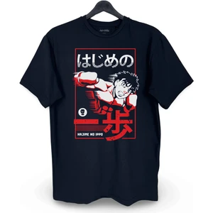 nirvoda Ippo Makunouchi Hajime No Ippo Baskılı Loose Fit Bisiklet Yaka Unisex Tişört Anime Manga Siyah