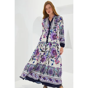 Kadın Lacivert Mor Viskon Tesettür Elbise 2423