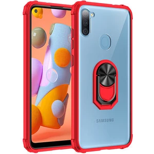 Techno Guru Samsung Galaxy A11 Yüzüklü ve Kenarları Renkli Köşe Korumalı Mola Premium Pc Silikon Kılıf