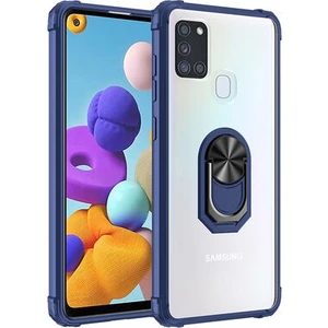 Techno Guru Samsung Galaxy A21S Yüzüklü ve Kenarları Renkli Köşe Korumalı Mola Premium Pc Silikon Kılıf
