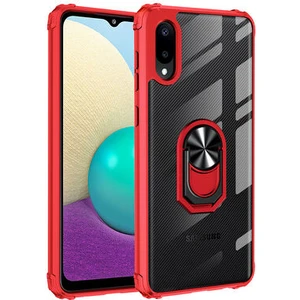 Techno Guru Samsung Galaxy A02 Yüzüklü ve Kenarları Renkli Köşe Korumalı Mola Premium Pc Silikon Kılıf