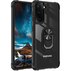 Techno Guru Samsung Galaxy S21 Plus Yüzüklü ve Kenarları Renkli Köşe Korumalı Mola Premium Pc Silikon Kılıf