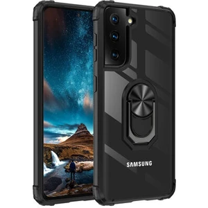 Techno Guru Samsung Galaxy S21 Fe Yüzüklü ve Kenarları Renkli Köşe Korumalı Mola Premium Pc Silikon Kılıf