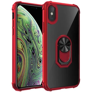 Techno Guru iPhone Xs Yüzüklü ve Kenarları Renkli Köşe Korumalı Mola Premium Pc Silikon Kılıf