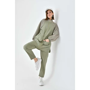 Kadın File Detaylı Takım Haki