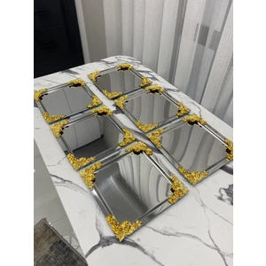 Aslı Hediyelik 6'lı Lüx  4 Köşesi Çiçekli Kare Gümüş Kaplama Model Çay,kahve,ikram Servis Sunum Tepsisi 21X21