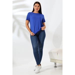 Kısa Kol Yumuşak Dokulu Dökümlü T-Shirt 21638 Saks