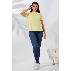 Kısa Kol Yumuşak Dokulu Dökümlü T-Shirt 21638 Açık Sarı