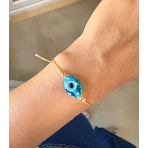 Atelier Çağla Mavi Yeşil Göz Cam Murano Nazar Boncuğu Altın Renk Bileklik