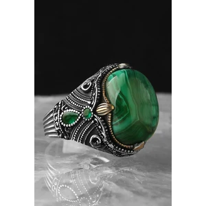 Ksr Moda Ksrmoda Malahit Taşlı 925 Ayar Erkek Gümüş Yüzük