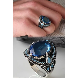 Ksr Moda Blue Topaz Taşlı 925 Ayar Erkek Gümüş Yüzük