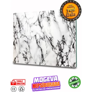 Cam Kesme ve Sunum Tablası | Beyaz Mermer Görünümlü | 20CM x 30CM (Mogeva)