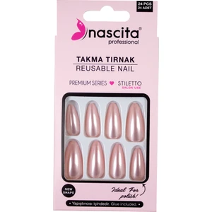 Takma Tırnak Pınk Pearl Stiletto Şekil 24 Adet Yeniden Kullanılabilir