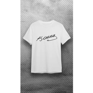 23 Ni?san 29 Ekim Kemal Atatürk Imza Baskılı Beyaz %100 Pamuk Süprem T-Shirt