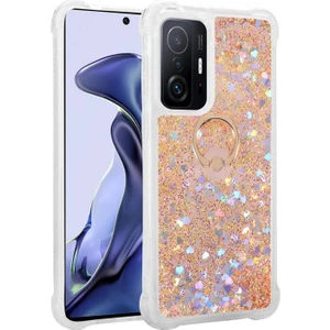 Techno Guru Xiaomi Mi 11T 5g Sıvı Simli ve Yüzüklü Şık Milce Premium Silikon Kılıf