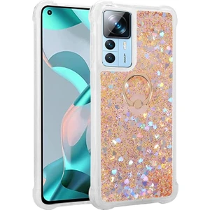 Techno Guru Xiaomi Mi 12T Sıvı Simli ve Yüzüklü Şık Milce Premium Silikon Kılıf