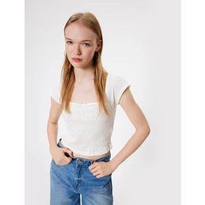 Kap Kol Tişört Fiyonk Detaylı Kare Yaka Slim Fit