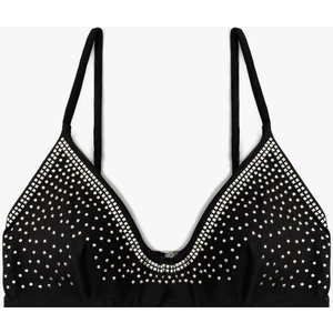 Parlak Taşlı Bikini Üstü V Yaka Arkası Kopçalı Ince Askılı