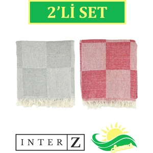 Inter Z 2'li Set Dama Desenli Peştamal Plaj Havlusu 70X155 cm