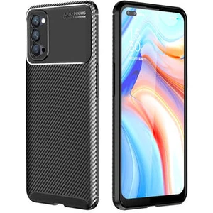 Oppo Reno 4 Kılıf Karbon Desenli Şık Tamia Premium Silikon Kapak