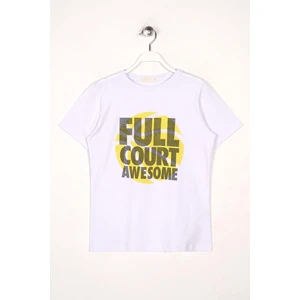 Bisiklet Yaka Kısa Kol Full Court Awesome Baskılı Beyaz Renk Erkek Çocuk Tshirt
