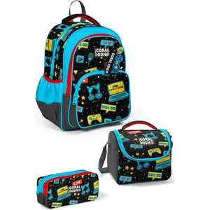 Coral High Kids Siyah Mavi Gamer Desenli 3'lü Okul Çanta Seti SET0123659
