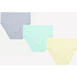 Sarı Mint Indigo 3lü Lazer Kesim Yüksek Bel Külot