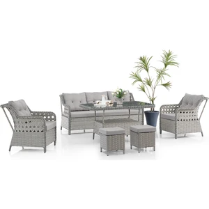 Deniz Rattan Puflu Bahçe Balkon Takımı 3+1+1 Gri