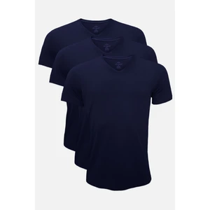 Erkek Lacivert 3 Lü Paket Basic V Yaka Ince Modal Yaz Serinliği Tshirt 3M085