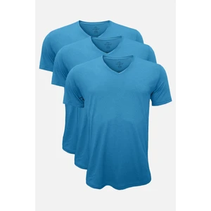 Erkek Mavi 3 Lü Paket Basic V Yaka Ince Modal Yaz Serinliği Tshirt 3M085