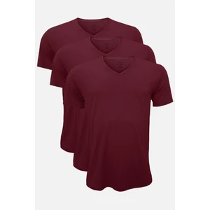Erkek Bordo 3 Lü Paket Basic V Yaka Ince Modal Yaz Serinliği Tshirt 3M085