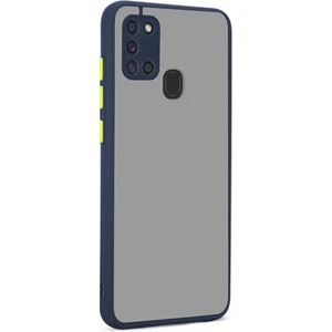 Techno Guru Samsung Galaxy A21S Kenarları Renkli Arkası Buğulu Şık Hux Silikon Kılıf