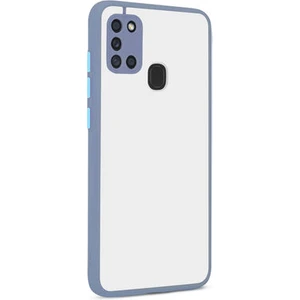 Techno Guru Samsung Galaxy A21S Kenarları Renkli Arkası Buğulu Şık Hux Silikon Kılıf