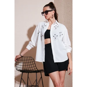 Parlak Taşlı Regular Fit Yazlık Gömlek Kadın Gömlek 6113615