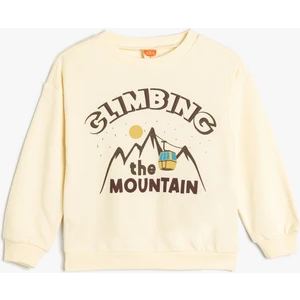 Sweatshirt Baskı Detaylı Uzun Kollu Bisiklet Yaka Pamuklu