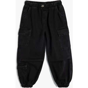 Jogger Kot Pantolon Kargo Cepli Düğmeli Pamuklu