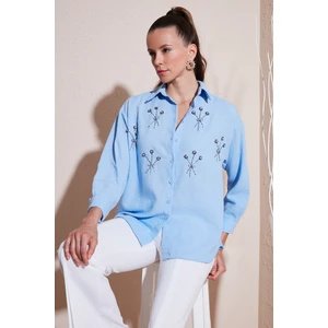 Parlak Taşlı Regular Fit Yazlık Gömlek Kadın Gömlek 6113615