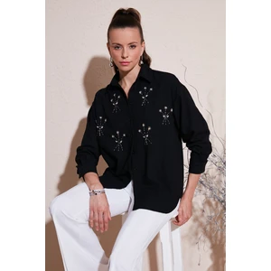 Parlak Taşlı Regular Fit Yazlık Gömlek Kadın Gömlek 6113615