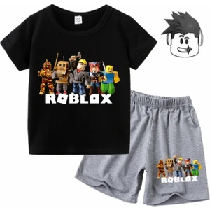 Kids Face Özel Tasarım Roblox Baskılı Ter Tutmayan Yeni Stil Erkek Çocuk T-Shırt Şort Takımı