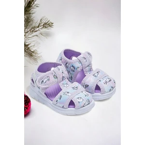 Lila Baskılı Kız Çocuk Sandalet