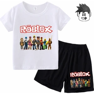 Kids Face Özel Tasarım Roblox Baskılı Ter Tutmayan Pamuk Modern Erkek Çocuk T-Shırt Şort Takımı
