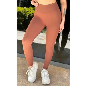 Kahverengi Yüksek Bel Toparlayıcı Tayt