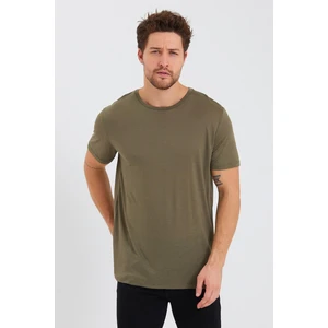 Erkek Tencel Kumaş Bisiklet Yaka T-Shirt Haki