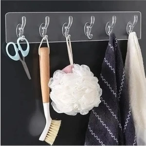 5'li Kendinden Yapışkanlı Güçlü Şeffaf Askılık - Kapı Arkası Mutfak Duvar Banyo Askı