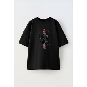 The Wert Unisex Samuray Japon J Katana Tasarım Baskılı Pamuk Sıyah Oversize T-Shirt